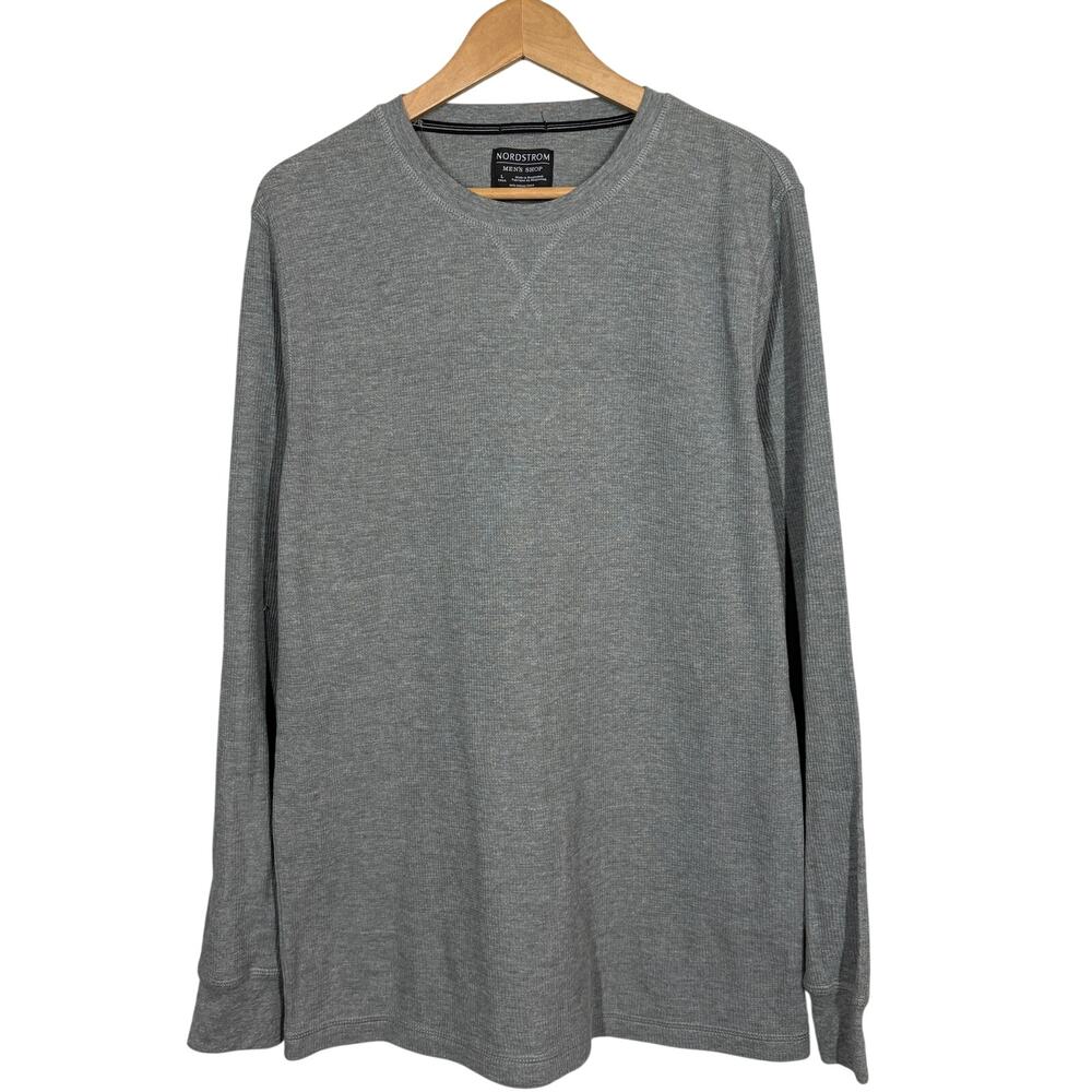 Nordstrom Mens Shop Waffle Knit Pullover Top Long Sleeve Casual Gray - L